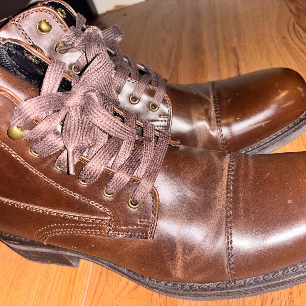 Alfani Brown Leather Ankle Boots with Cap Toe